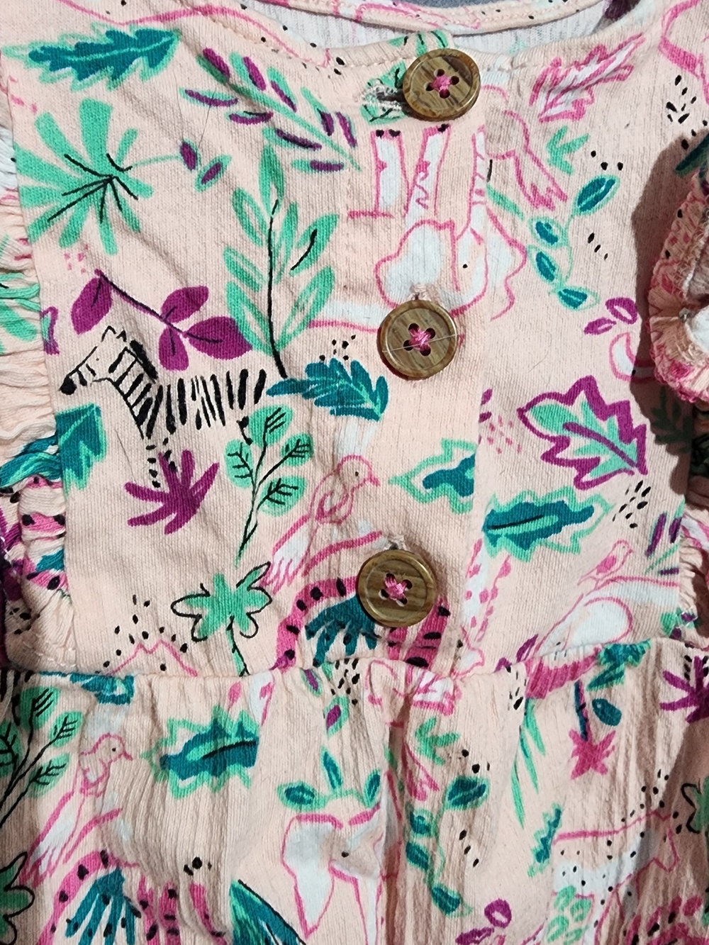 wonder nation Pink Floral and Green Leaf Baby Romper - Picture 2 of 4